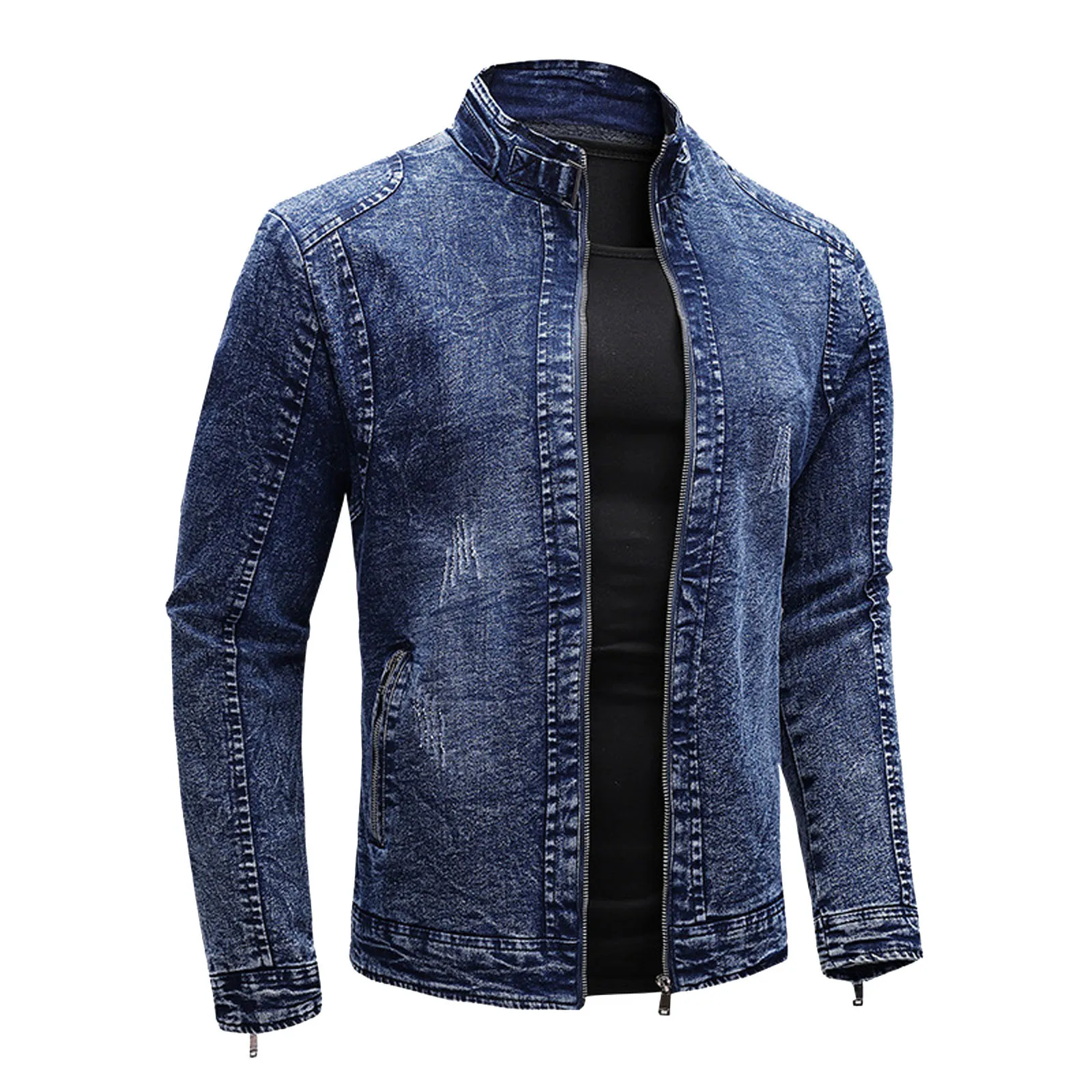 

Denim Jackets Men Casual Stand Collar Moto Biker Outerwear Coats Mens Fashion Zippers Motorcycle Streetwear Jacket Male Clothes