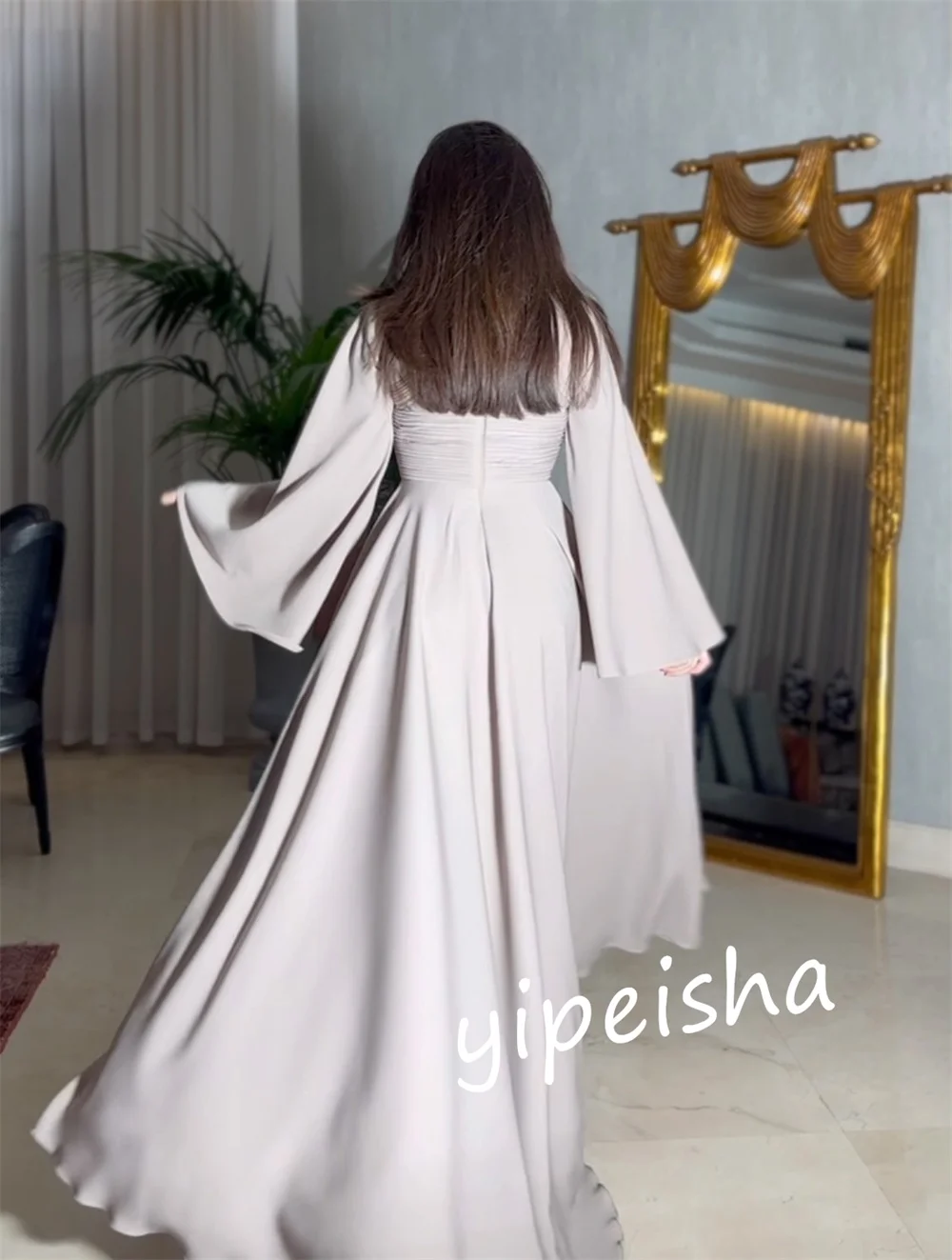 Jiayigong-Jersey de baile drapeado con volantes, traje de cuello alto, a medida, para ocasiones, largo, Es Arabia Saudita