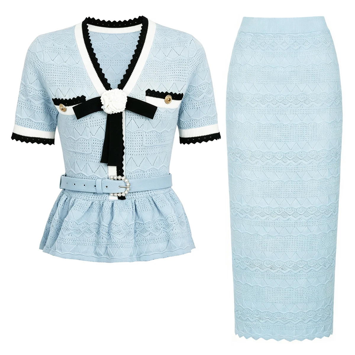 Belted Shirt Dress - 26253 Весенне-летний повседневный вязаный комплект: топ