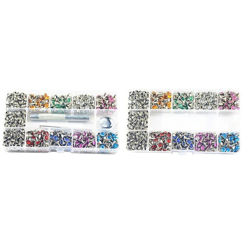 

400 Sets 7MM Mixed Colors Crystal Rivets Rhinestone Rivets Studs Rapid Rivets For Leather Craft DIY Making