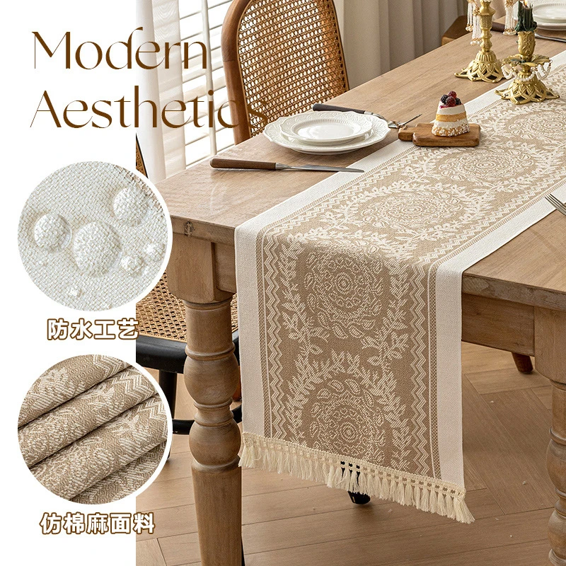 Cross-border best-selling imitation cotton-linen jacquard waterproof table runner, thickened for home use, Nordic style