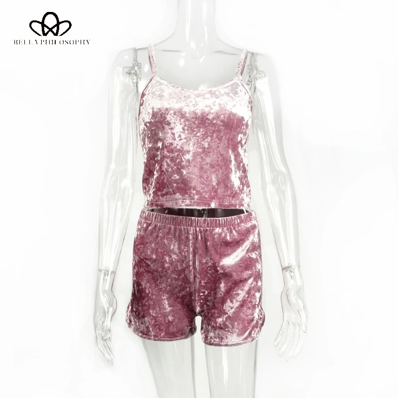 

Bella Philosophy 2019, бархатные пижамные комплекты, женский комплект одежды для сна, сексуальный комплект на тонких бретельках, женская ночная рубашка, комплект шорт с высокой талией