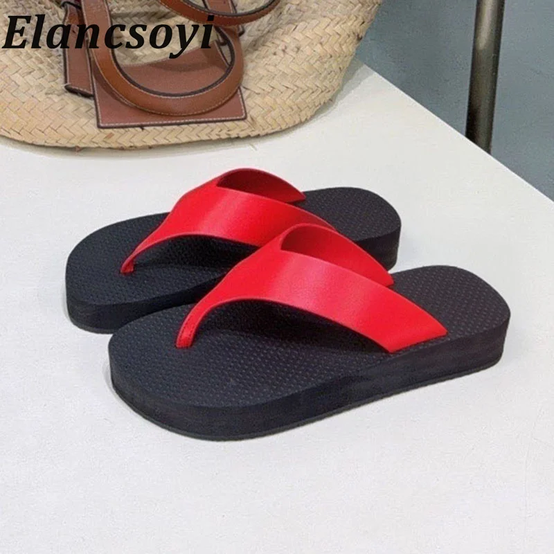 Flip Flops Women's Open Toed Flat Shoes Genuine Leather Solid Color Casual Lazy Sandals Summer 2026 Outdoor Vacation Beach Shoes