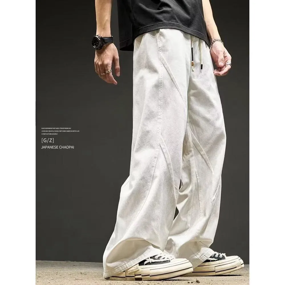 

Casual Pants For Men In Spring And Summer Japanese Fashion Brand Splicing Loose Wide Leg Pants Thin Straight Leg Work Pants