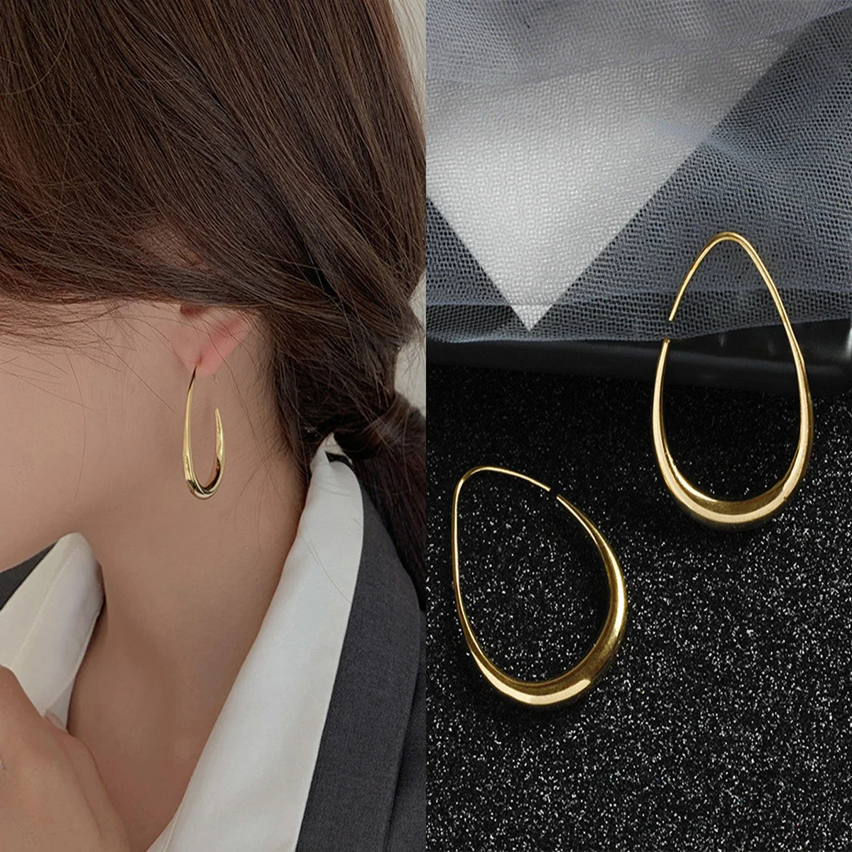 

Hot Sale 925 Silver Needle Geometric Oval Hoop Earrings For Women Simple Desgin Earrings Party Wedding Jewelry