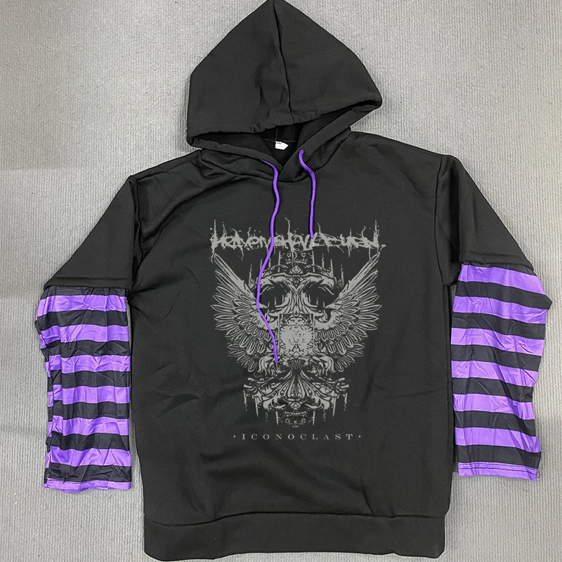 Y2K Gothic Punk Stijl Mode Hoodies Vrouwen Hip Hop Lange Mouw Losse Sweatshirt Met Capuchon Creatieve Eagle Patroon Afdrukken Trui