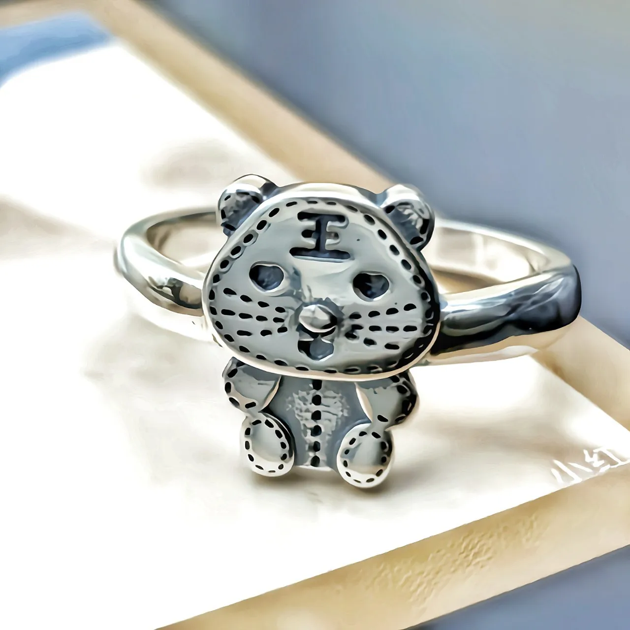 Korean 925 sterling silver solid heavy industry cartoon heart smiley face animal year tiger open ring