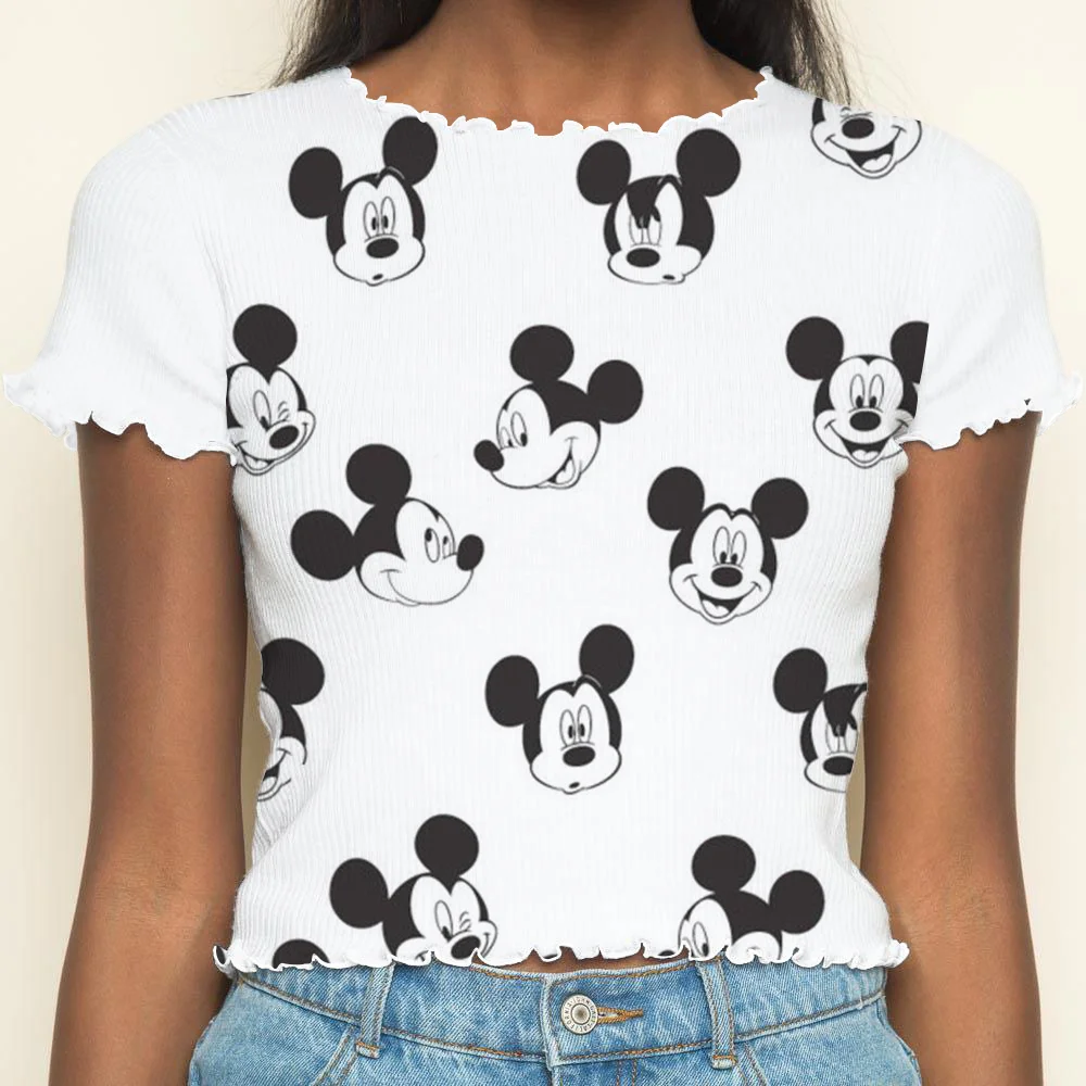 Lettuce Trim Disney Minnie Mouse Top Crew Neck New in Tops & Tees Short Sleeve T-shirt Mickey Clothing Women's Mickey Disney Top