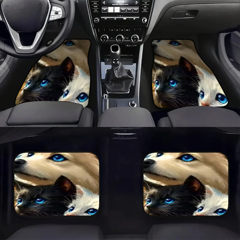4pcs Vehicle Floor Mats - Furry Friends Design, Cleaning-Friendly, Durable Polyester, Fit For Hatchbacks & SUVs, Perfect For Cam