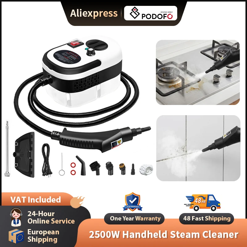 Podofo 2500W Handgehaltener Dampfreiniger mit 1,2L Wassertank Hochtemperatur-Druckdampfreinigungsgerät für Haus und Küche
