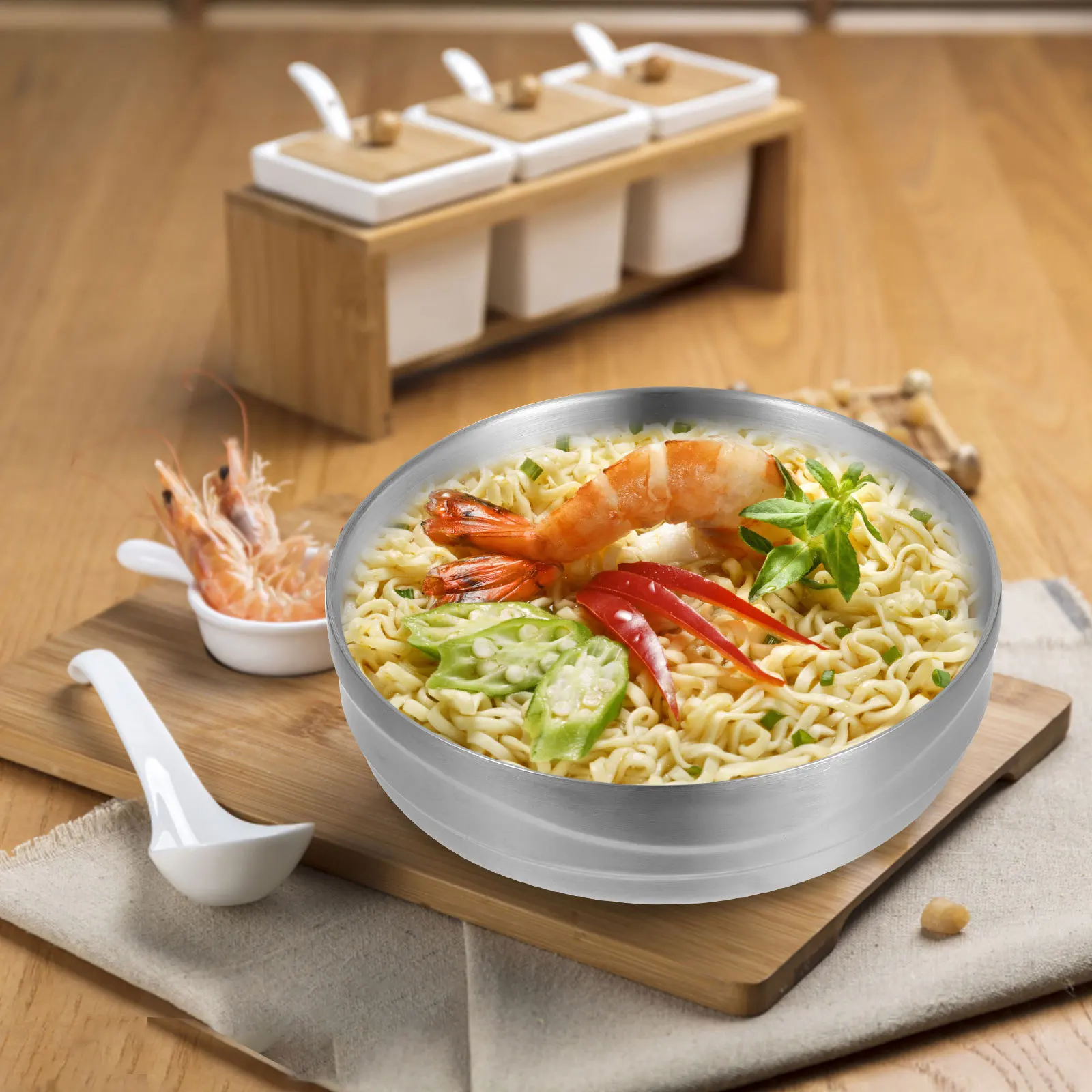 

Double Wall Stainless Steel Soup Bowl Noodle Ramen Food Container Kitchen Tableware Large Insulated Bowl For Hot Cold