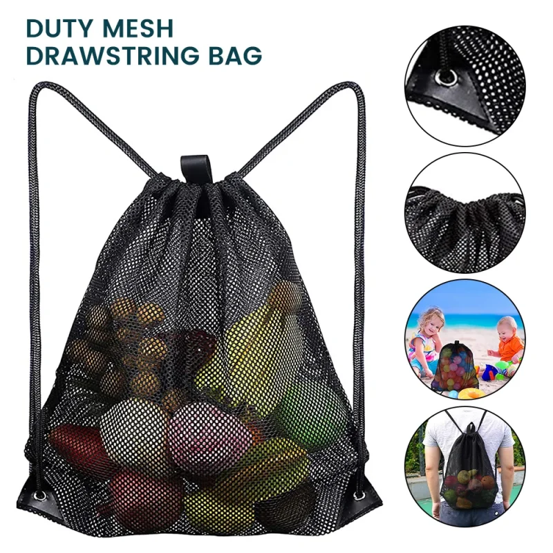 Lightweight Mesh Backpack Bag Multifunction Beach Toy Swim Hiking Travel Gym Sports Shopping Ball Storage Bag School Bag Pocket