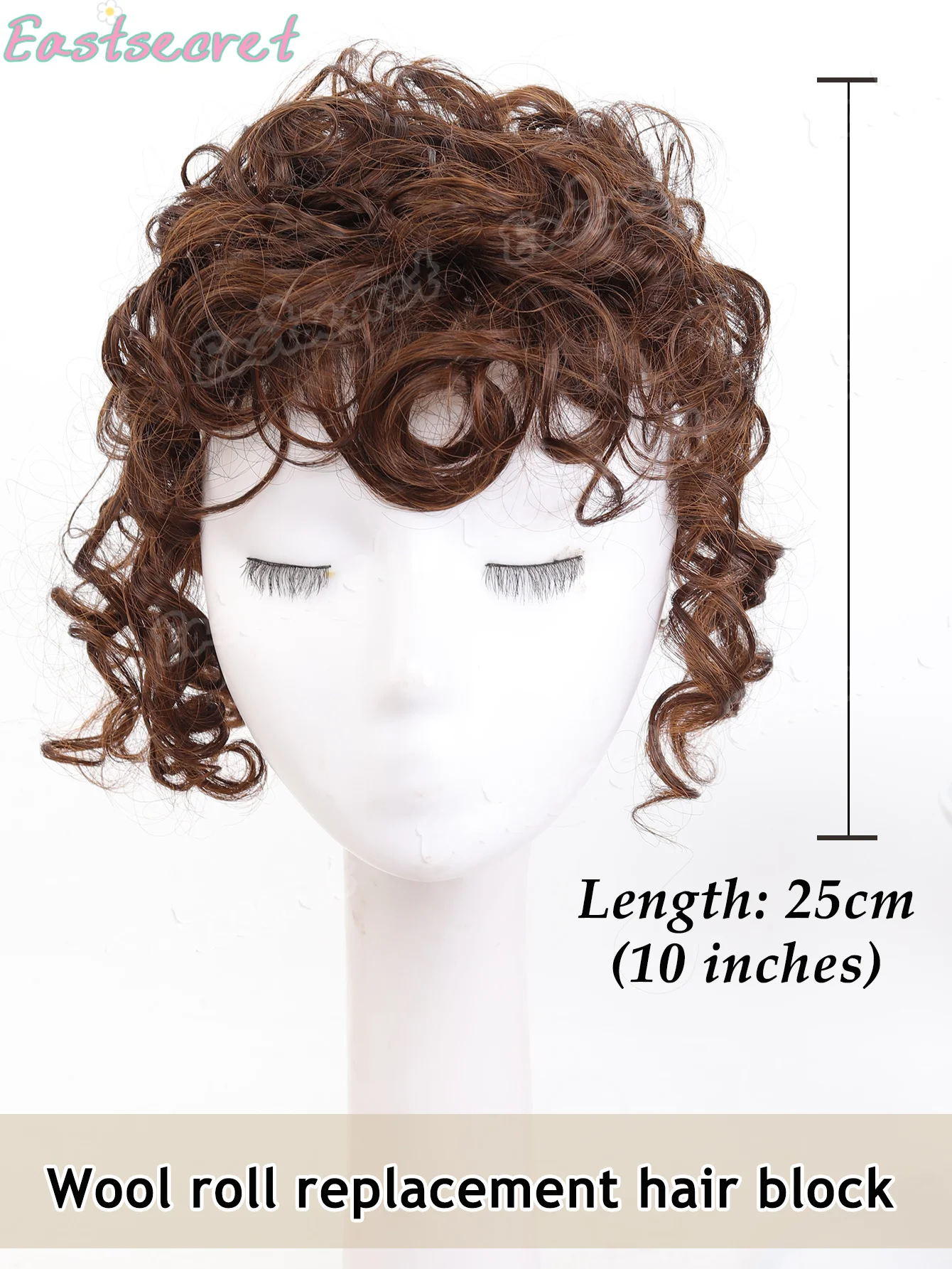 Synthetic Wig Top Replacement Block for Women Short Curly Hair with No Trace to Cover White Hair Fluffy Corn Beard Wool Roll