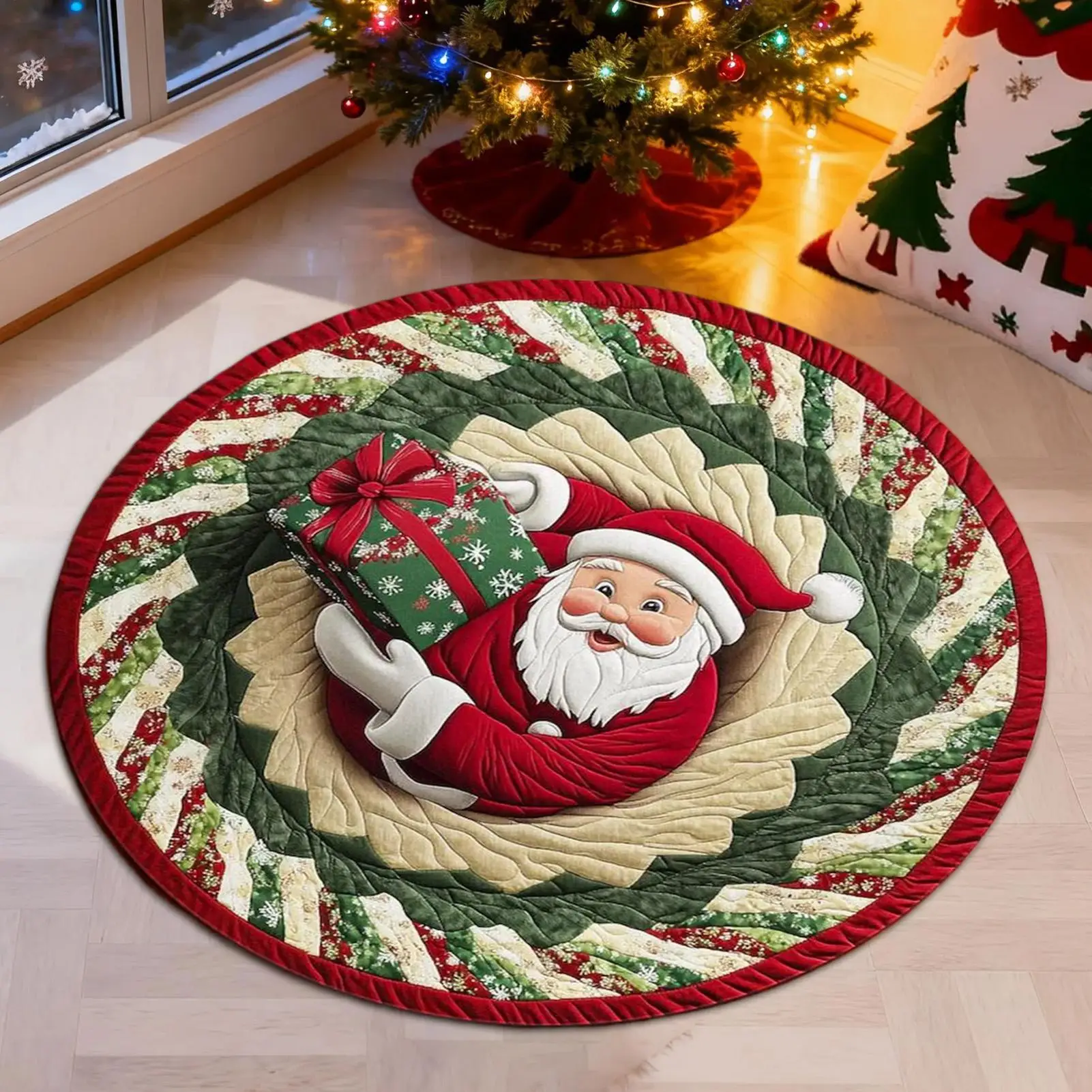 

Christmas 3D Rug 39 Inch Round Santa Claus Washable Door Mat Optical Illusion Area Rugs for Indoor Bathroom Entryway Home