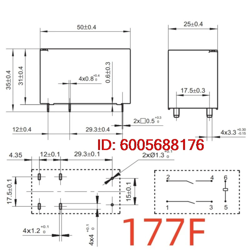 10PCS New HF177F 12-2HTF(954)(A46) Relay 6pins