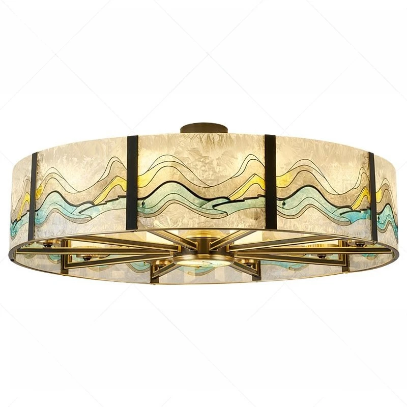 New Chinese-style enamel hall main light all-copper living room ceiling light high-end atmospheric bedroom study light