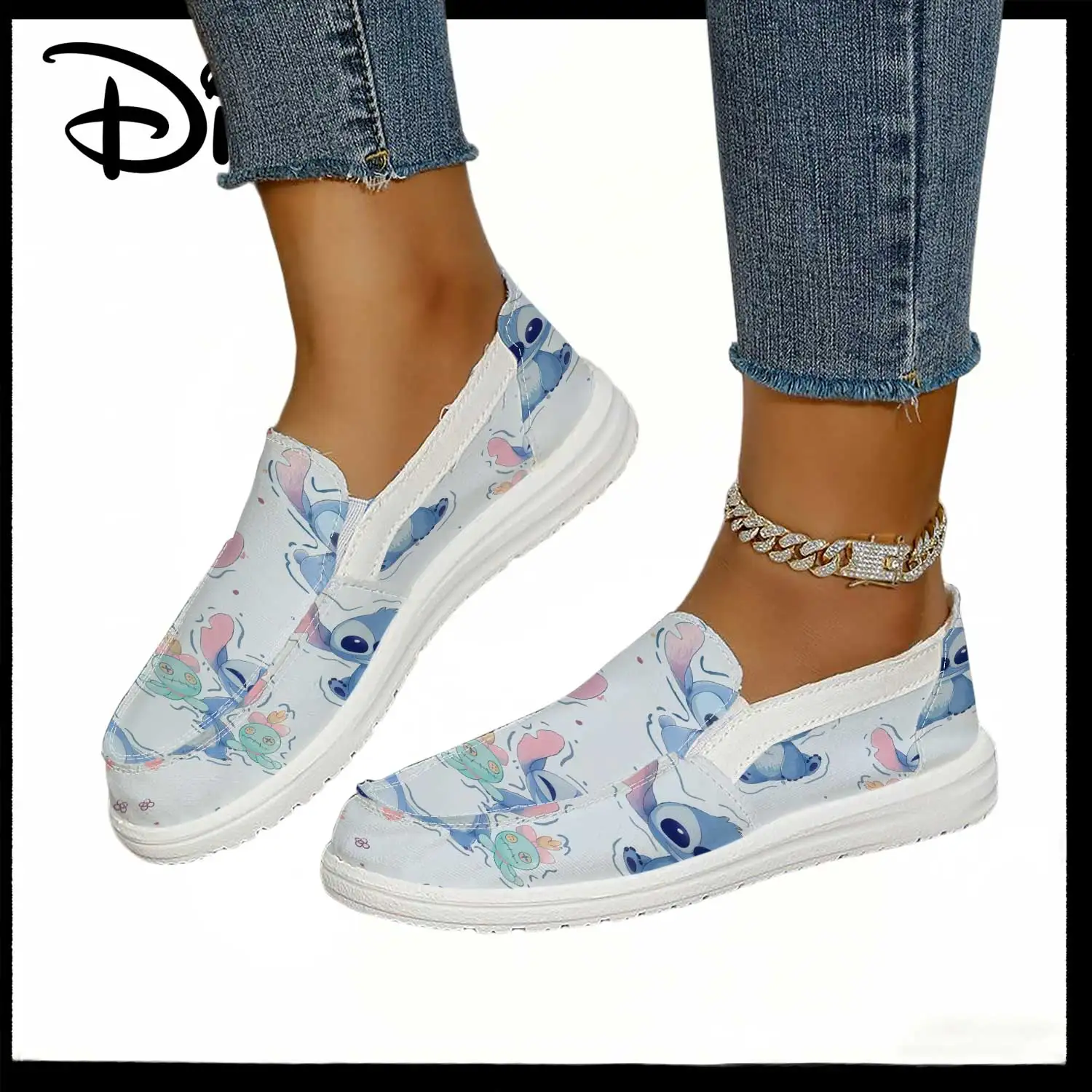 

Официально лицензированные женские слипоны Disney Stitch с пастельным принтом – удобные мультяшные лоферы