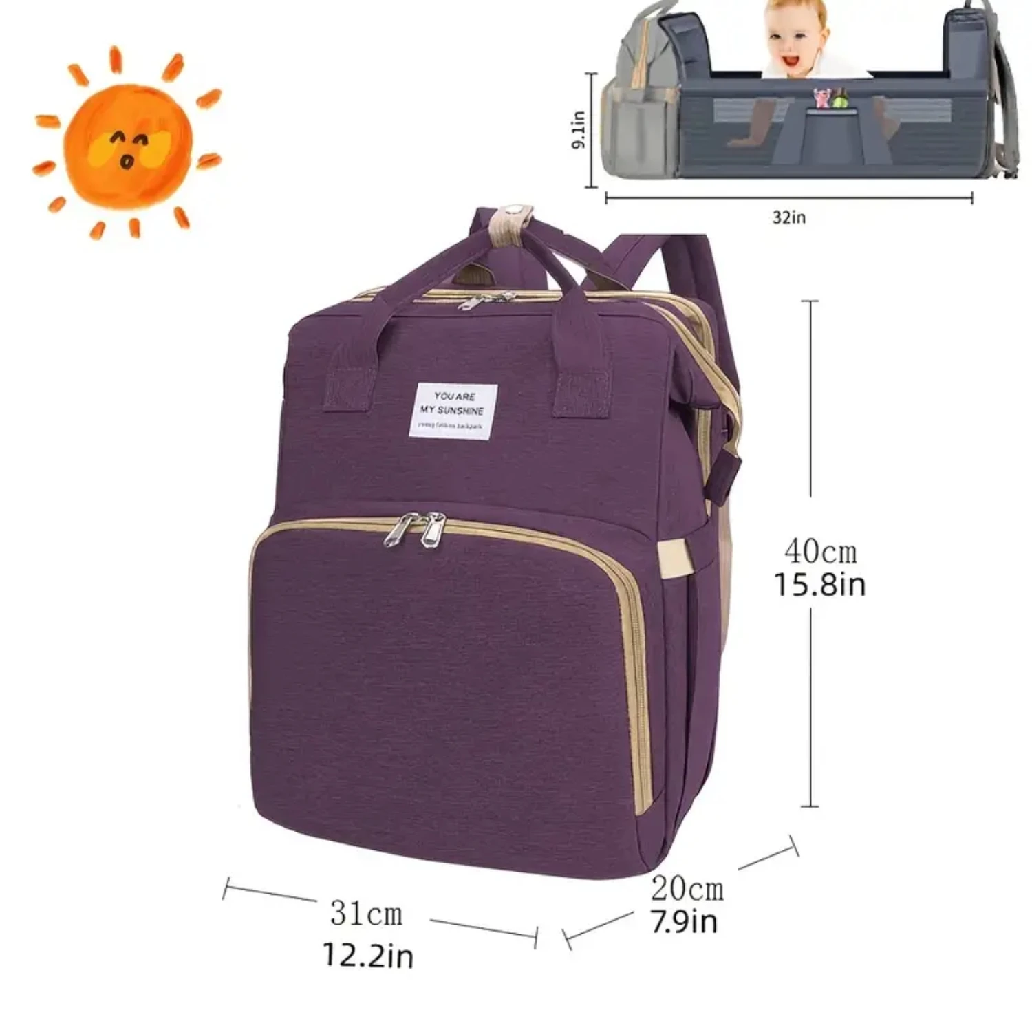 Cama de bebê dobrável portátil e elegante e combinação de bolsa múmia espaçosa – ideal para famílias recém-nascidas da moda em movimento! Conveniente