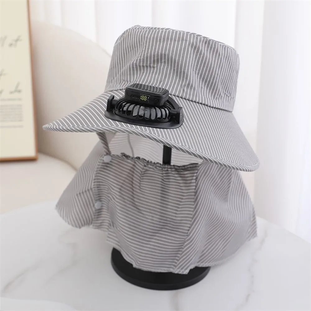 

Fashion Wide Brim Solar Fan Hat USB Charging Quick Dry Fishing Hat UV Protection with Mask Bucket Hat For Women Men