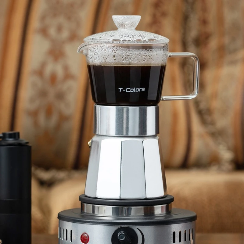 

Кофеварка для быстрого заваривания стекла и алюминия, кофеварка Мока, классический дизайн для домашнего офиса, кемпинга, приготовления кофе, простота в использовании и чистки