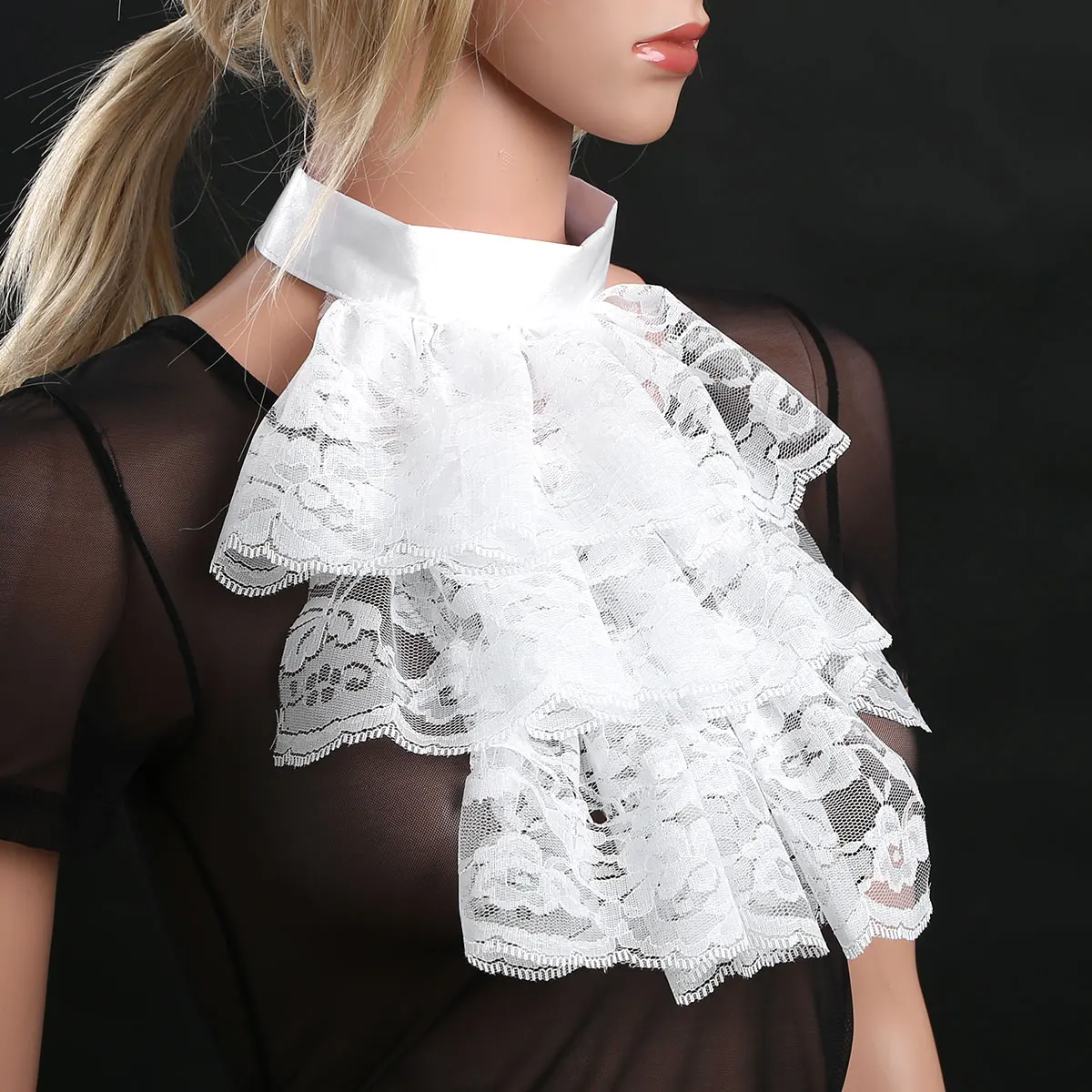 Women Men Detachable Ruffled Lace Jabot Vintage Victorian Fake Collar Exotic Cosplay False Neck Choker Clubwear Steampunk Collar