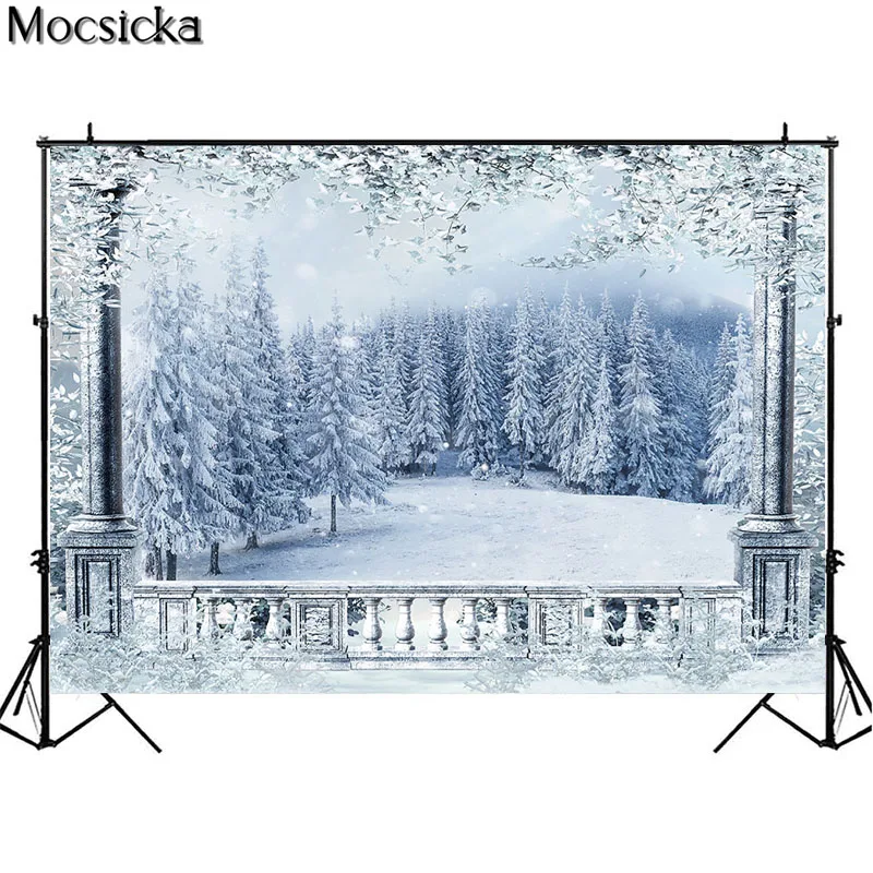 Winter Ice Scene Backdrops For Photography Snowy Forest Wallpaper Kids Portrait Background Snow Landscape Christmas Photo Props