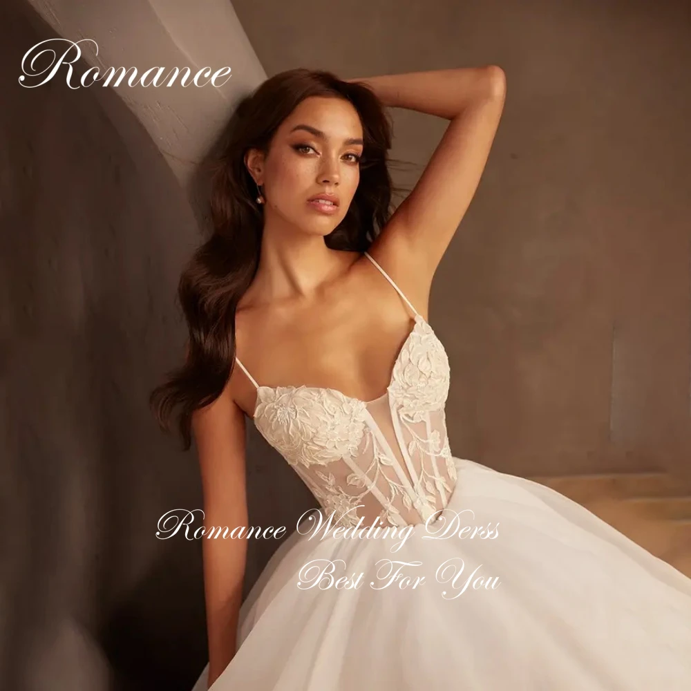 Elegante V-hals Plooi Kant A-lijn Trouwjurk Vrouwen Spaghetti Strpas Open Rug Mouwloze Knoppen Vestidos De Novia Aangepaste