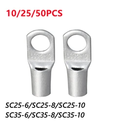 10/25/50pcs SC Type Wire Nose Terminals SC25 SC35 Bare Copper Battery Block Lugs Hole ID 6mm 8mm 10mm Crimp Cable End Connectors