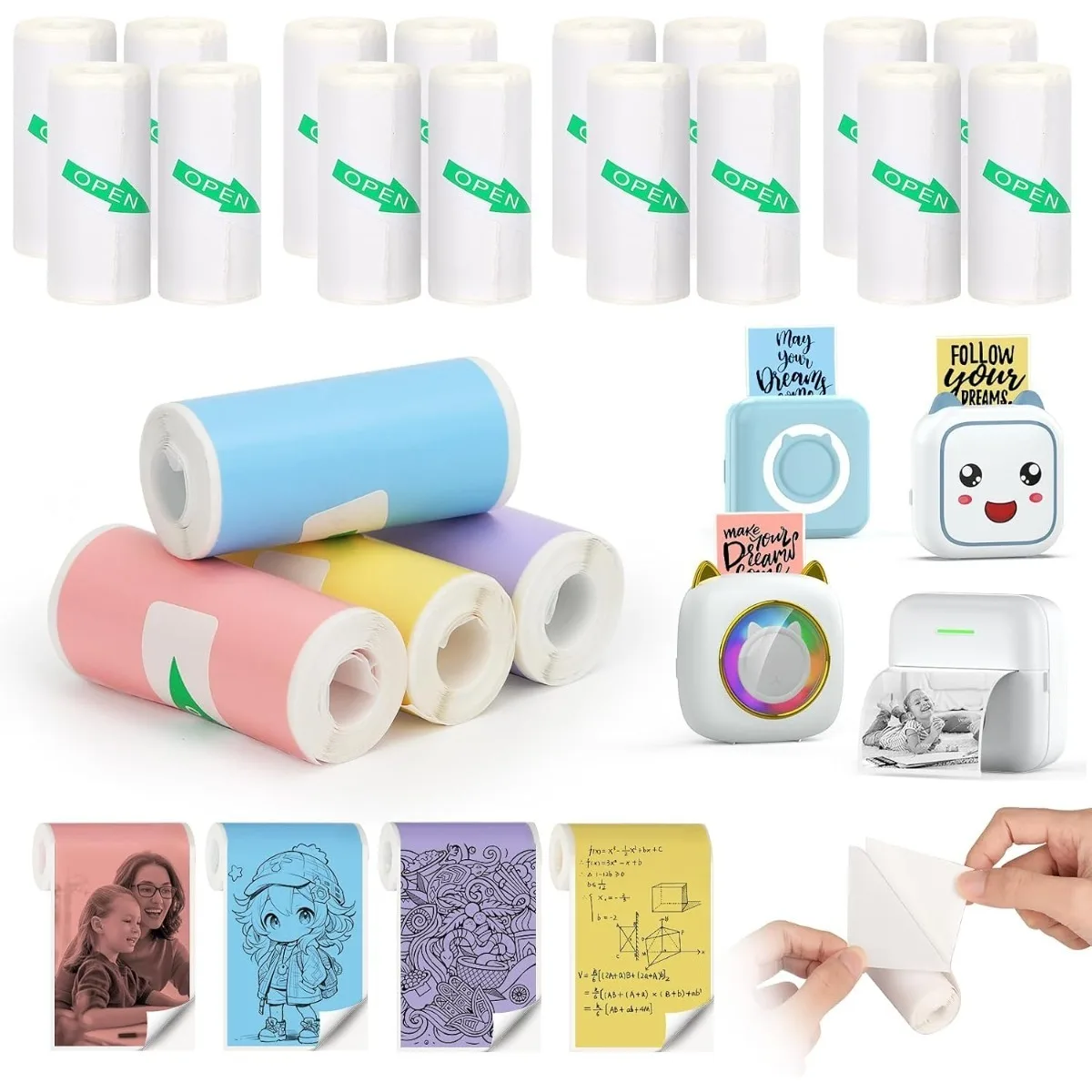 Mini Thermal Printer Paper Thermal Printer Sticker Paper for M02/T02/M02S Sticker Photo Printer and 57mm Mini Pocket Printer