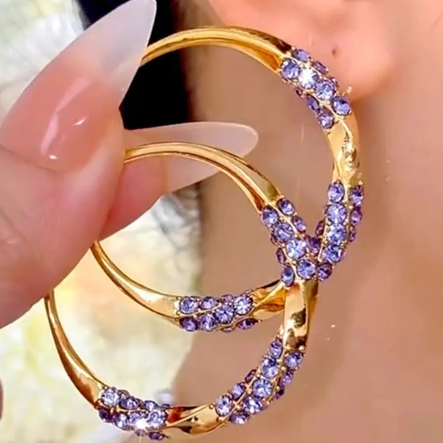 Hollow Out Purplish Gold Hoop Earrings for Women Luxury Trendy Female Circle Earrings  Jewelry Gift