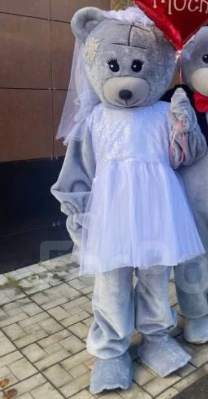 White Dress Teddy Bear Mascot Costume Birthday Wedding Bear Black Suit Halloween Rave Party Event Adults Cosplay Anime Fursuit