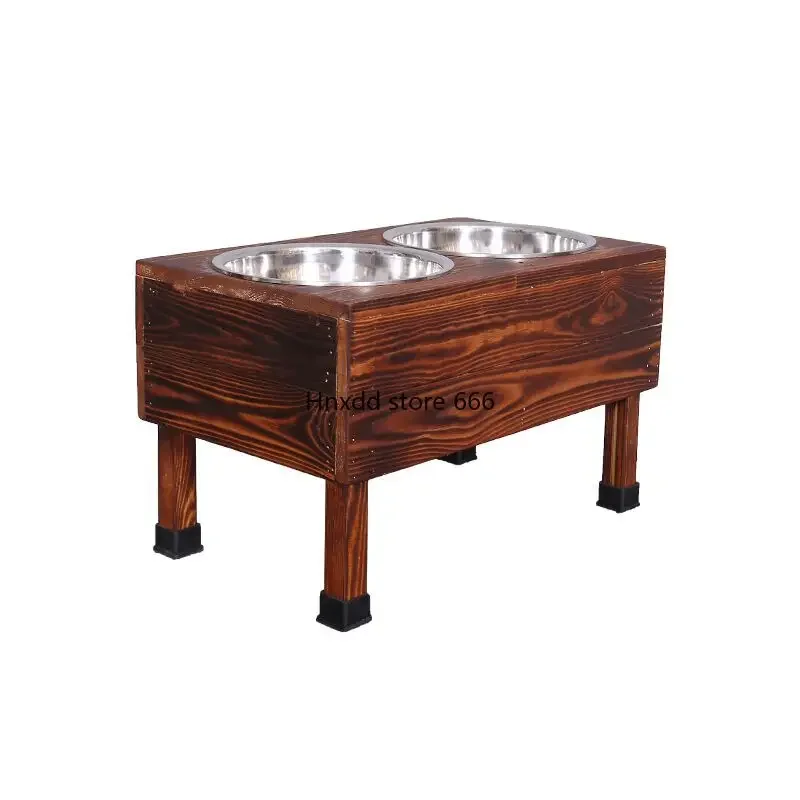 Dog bowl large  solid wood frame anti-knock basin  bowl rack fixed