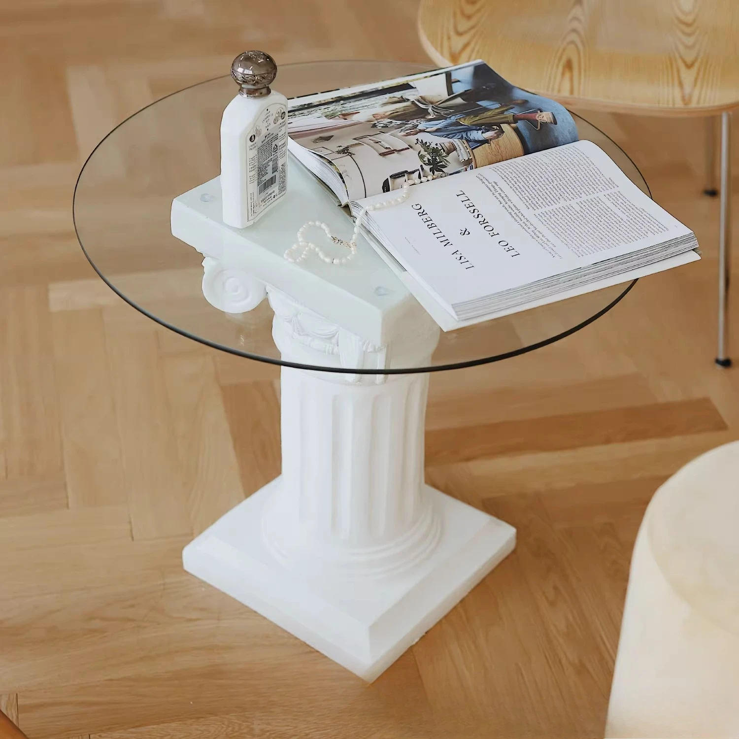 Roman column sofa coffee ins tempered glass side table small round table Nordic simple square