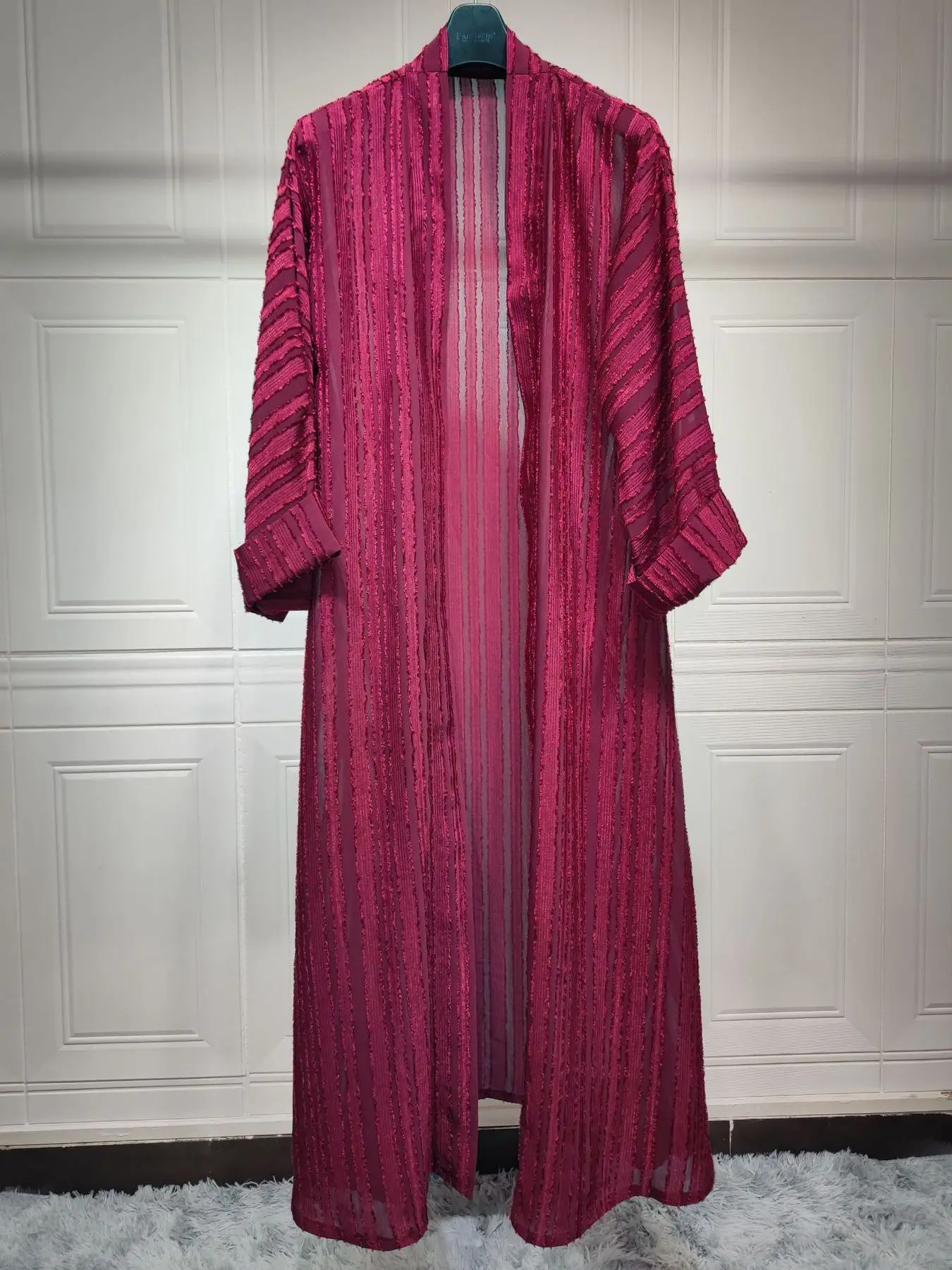 2024 New Arab Clothes Muslim Open Kimono Long Abaya Cardi Robe Striped Ethnic Cardigan Middle Eastern Kaftan With Pockets