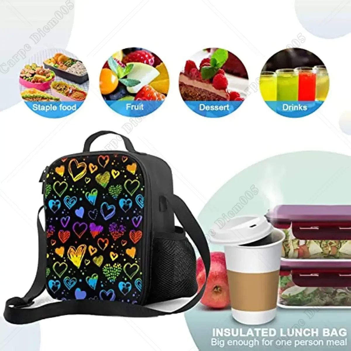 Rainbow Pride Isolierte Schulter-Lunchtasche, Lunchbox, wiederverwendbare tragbare Tragetaschen mit Tasche für Männer, Frauen, Kinder