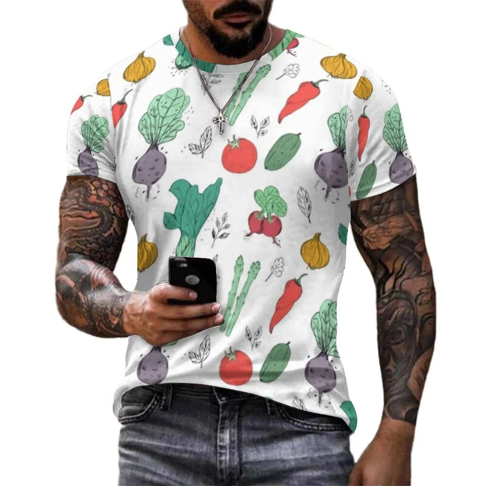 World Vegetarian Day Memes T Shirt Vegetables Y2K Fun T Shirts Crewneck Novelty Tee Shirt Summer Men Pattern Clothing 5XL 6XL