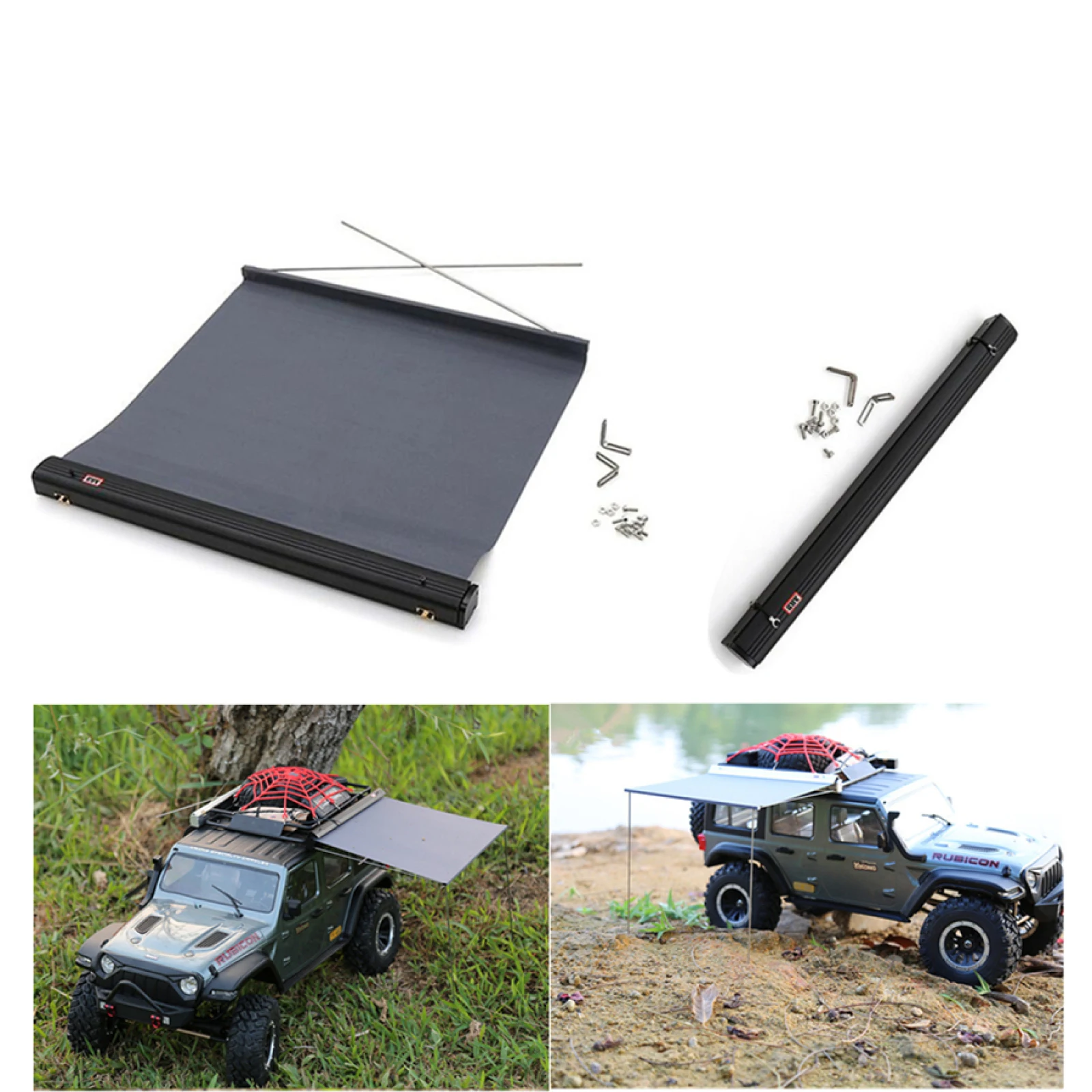 Retractable RC Crawler Side Roof Top Tent Shade Awning Rain Canopy For SCX10 TRX4 D90 1/8 1/10 RC Crawler Camping Parts