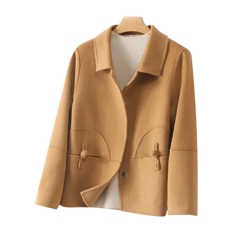 High-end double-sided cashmere coat women's short short small 2023 autumn and winter new high-end all-wool woolen coat