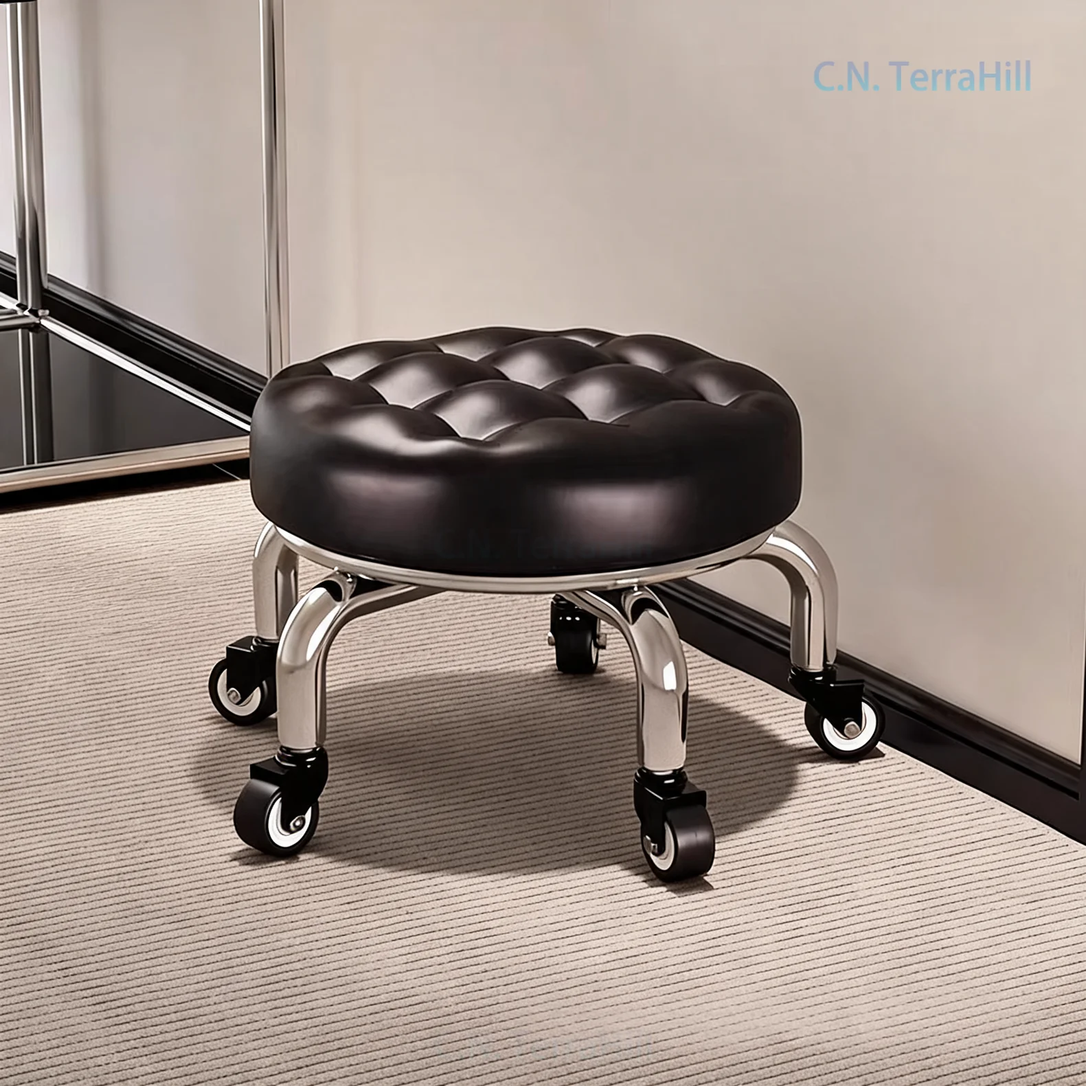 Universal Wheel Stool with Casters Round Low Seat for Kids Toddlers Home Nail Art
