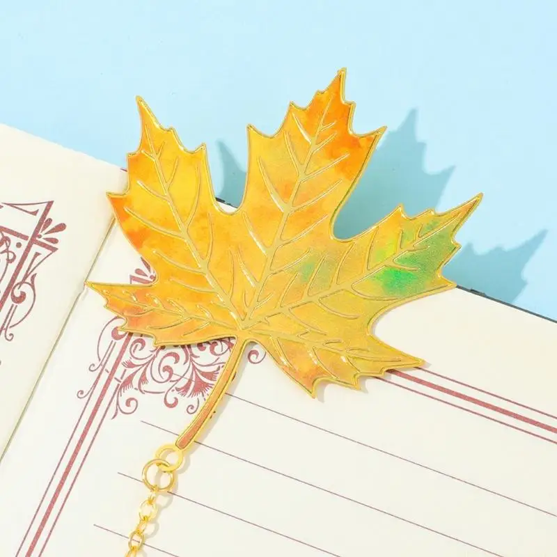 

4Pcs Retro Metal Bookmarks with Chain Pendant Autumn Themed Leaves Bookmarks Novel Fiction Page Marker for Book Lover