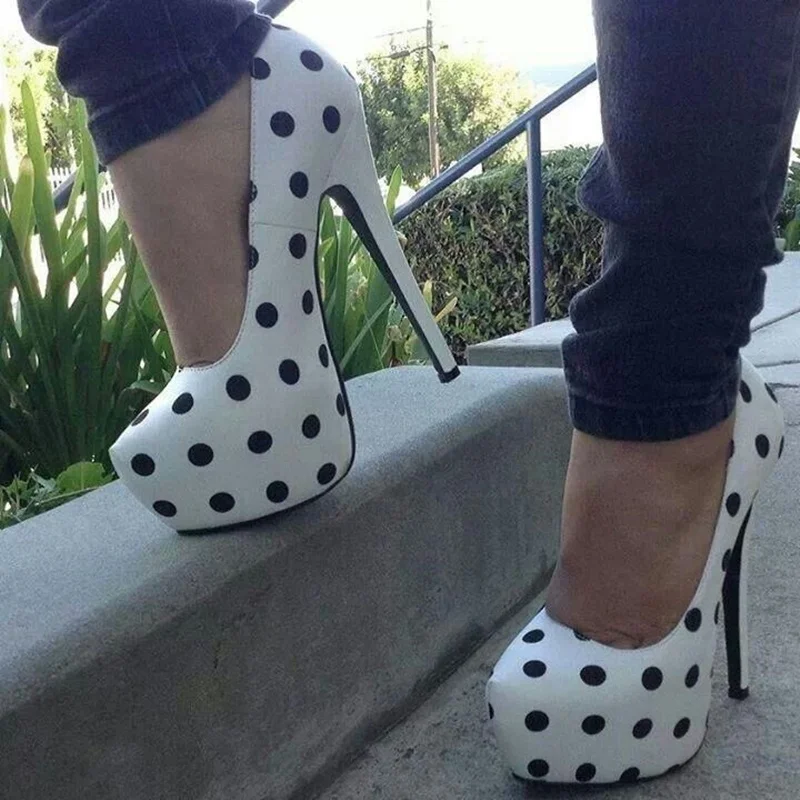 

Dot Pattern Slip On Platform Pumps Thin High Heel Sexy Fashionable Cool Summer Casual Big Size Woman Shoes Zapatillas Mujer