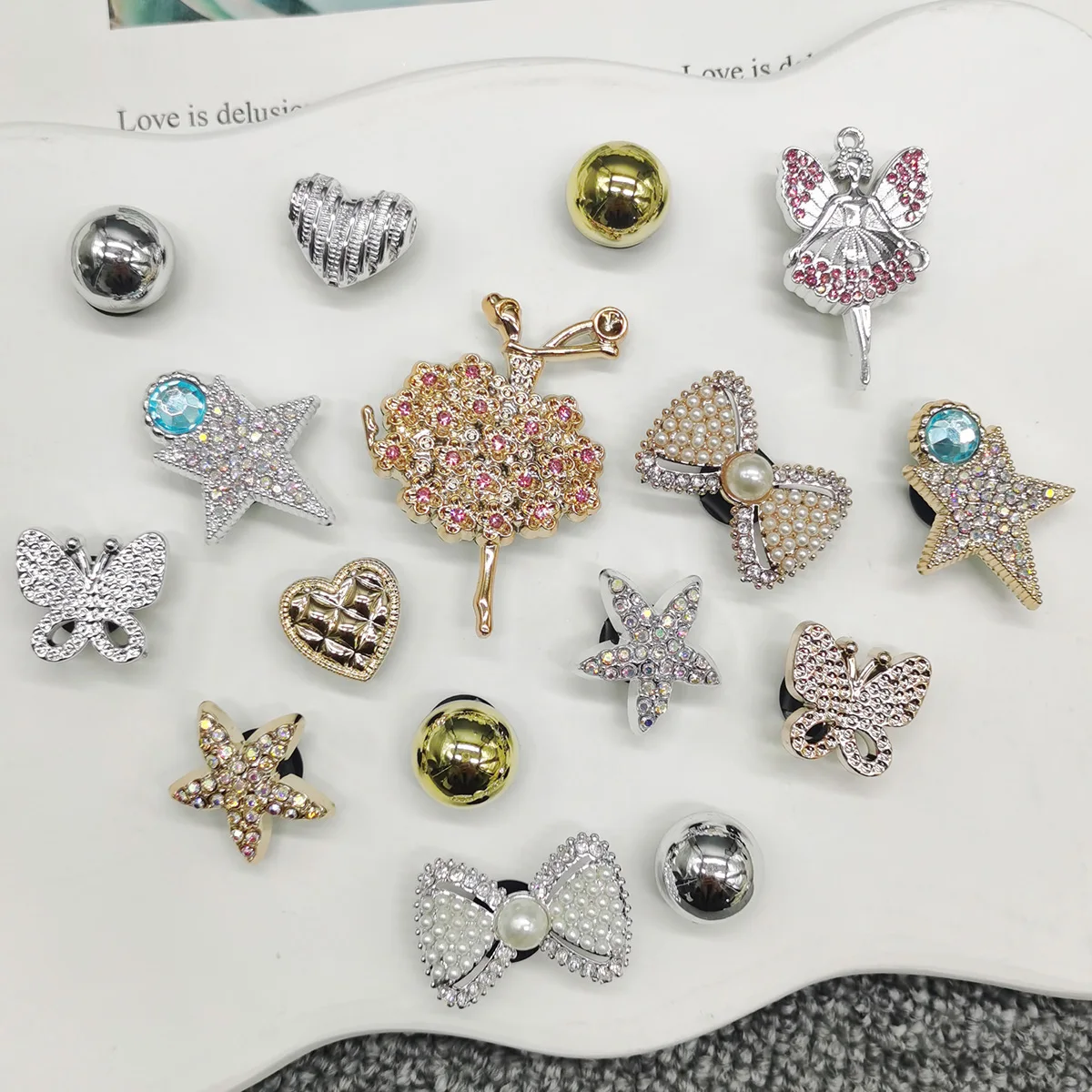 16PCS Beauty Dancer Resin Shoe Charms Accessories Bling Butterfly Clogs Shoe Buckles DIY Decorations Stars Shoes Clips Ornaments
