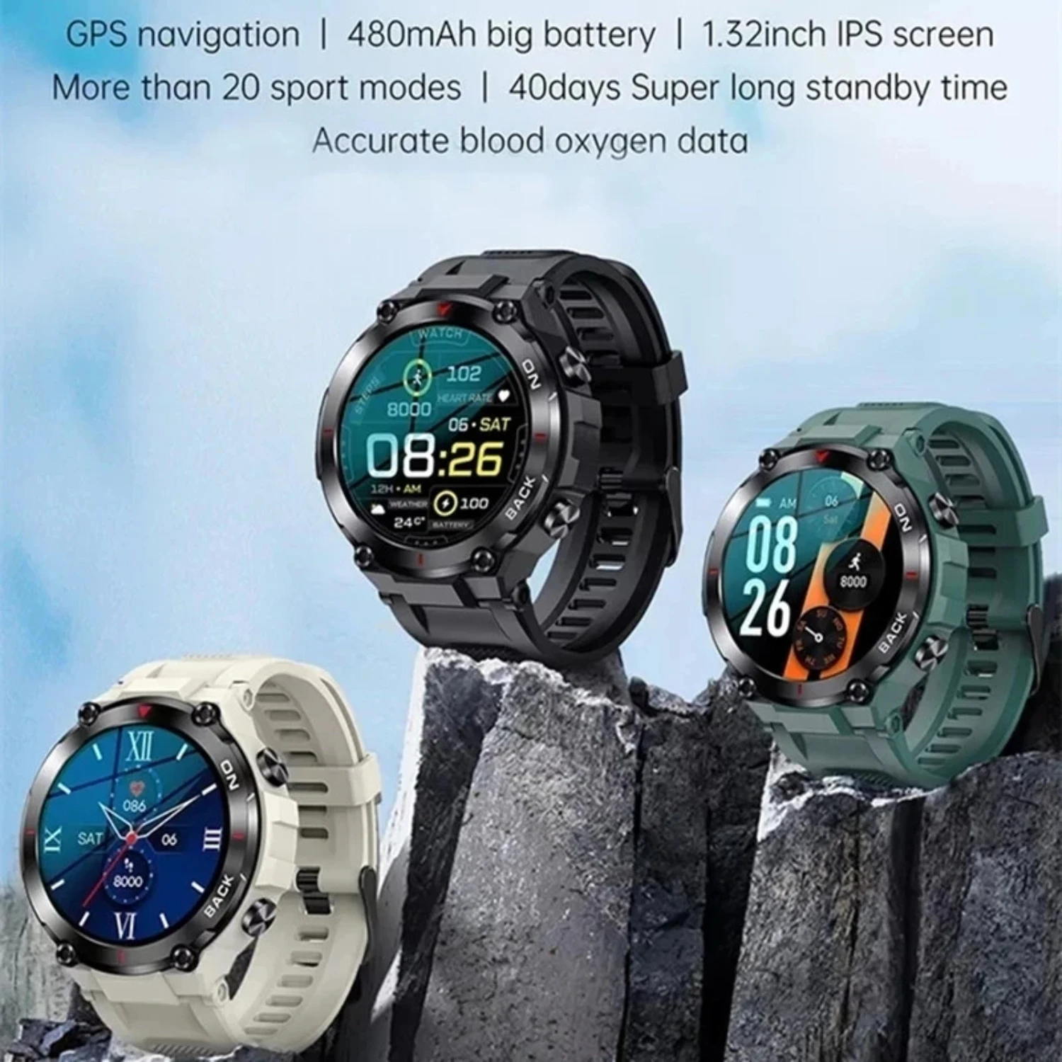 GPS Smart Watch Position Tracker Military Outdoor Sport Waterproof Smartwatch Man Fitness Watch   Android IOS