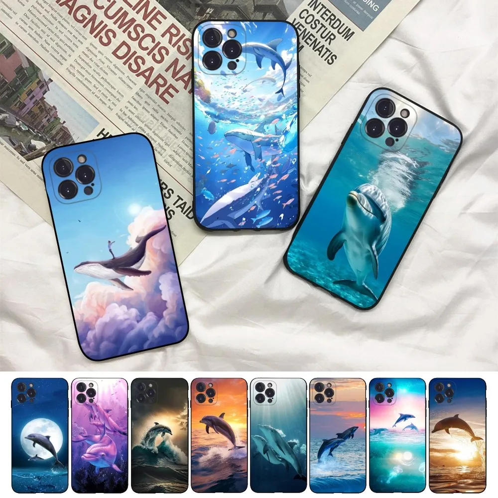Ocean Animal Cute Dolphin Phone Case For iPhone 15 14 11 12 13 Mini Pro XS Max Cover 6 7 8 Plus X XR SE 2020 Funda Shell
