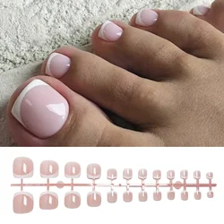 48pcs White French Tips Press on Toenails Nail Extension Tips Finished False Nails Extended System Full Cover Glue on Toe Nails