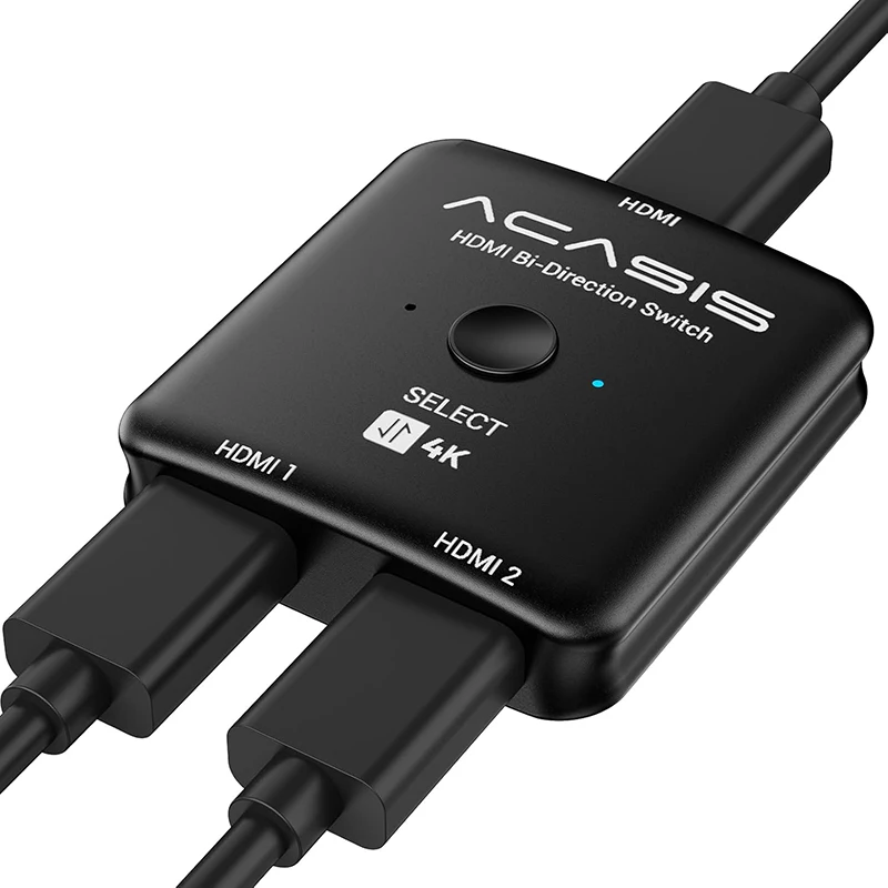 ACASIS HDMI-schakelaarsplitter 4K bij 60 Hz Bidirectionele HDMI 2.0-switcher 2 in 1 uit HDMI-splitter 1 in 1 uit Ondersteuning 4K 3D HDR voor pc