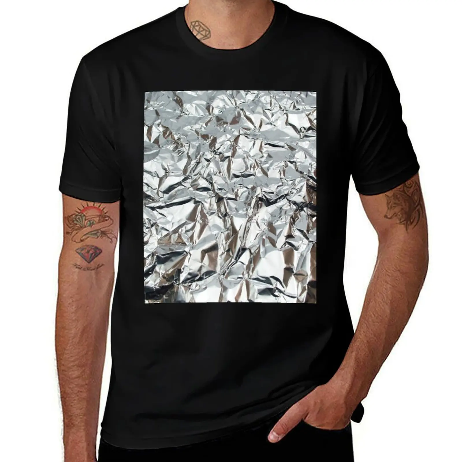Wrinkled Aluminum Foil T-Shirt Casual Light Summer Short Sleeve Top T-Shirt