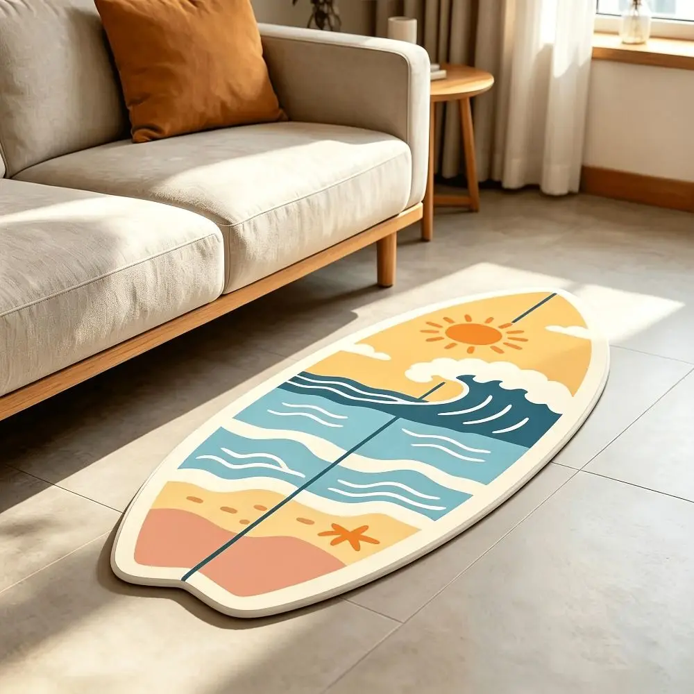 New Surfboard-Shaped Bedroom Mat Hawaiian Style Soft Floor Mat Faux Cashmere Non-Slip Runner Rugs Cozy Decor