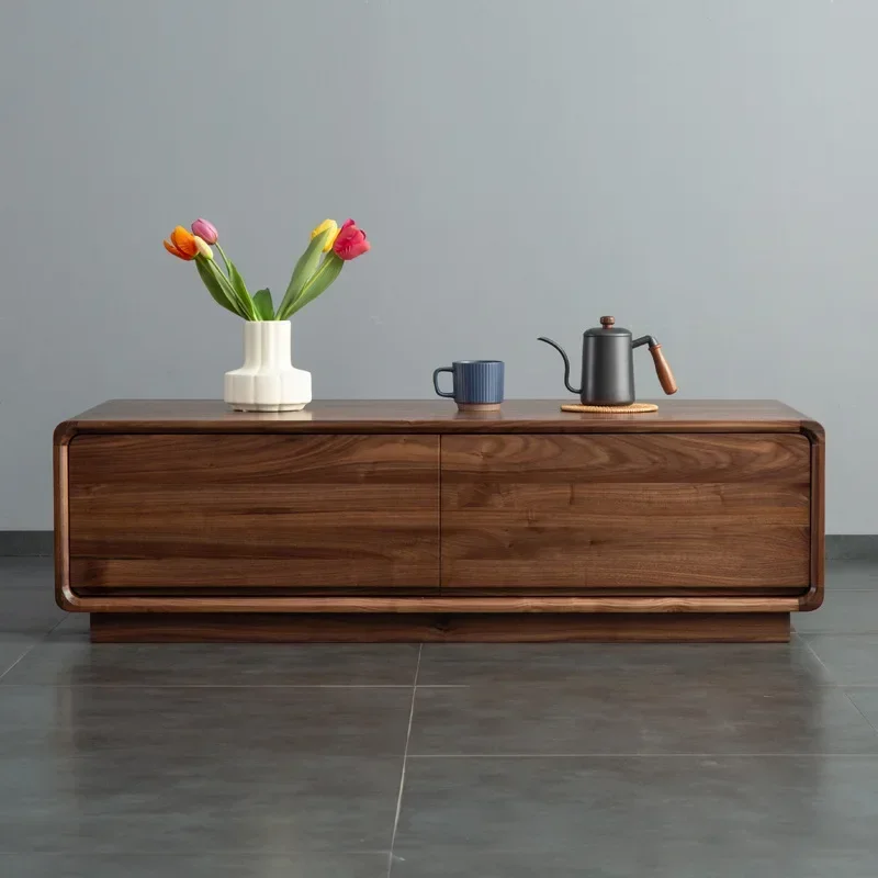 Nordic all solid wood TV side cabinet coffee table cabinet simple modern black walnut white oak log small apartment living room