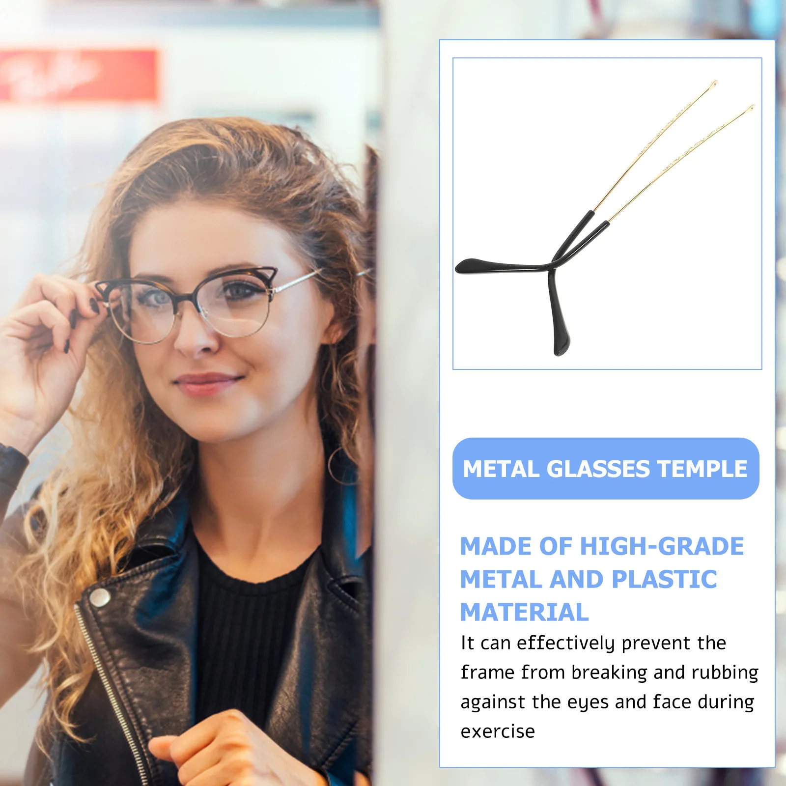 

1Pair Strong Metal Eyeglass Arm Replacement Universal Temples for Eyeglasses Sunglasses Repair Reduce Ear Pressure No Pinching